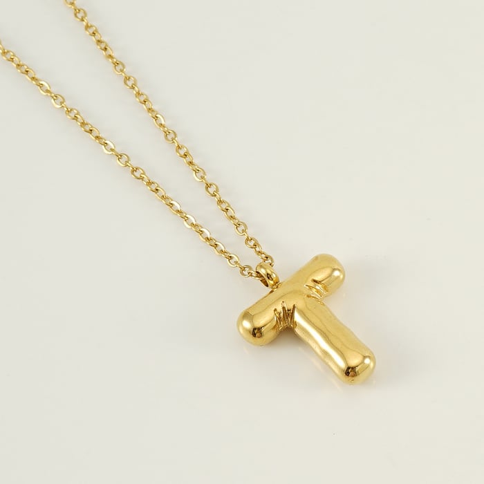 1 Piece Simple Series Simple Letter T Stainless Steel  Gold Color Women's Pendant Necklaces 